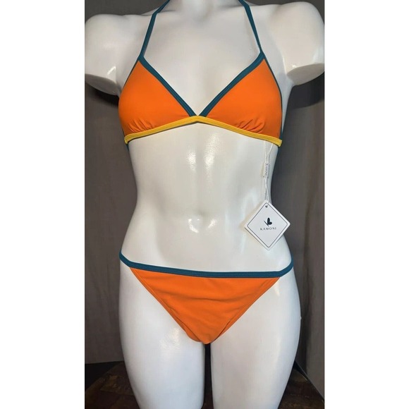 Kamoni Orange Halter Neck Triangle Back Tie Low Waist Cheeky Bikini Size Small - Picture 1 of 16